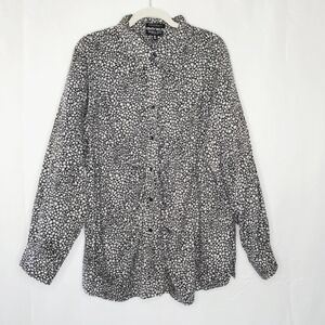 Foxcroft Wrinkle Free Cotton Blouse Size 22W Shaped Fit Black White Print Shirt